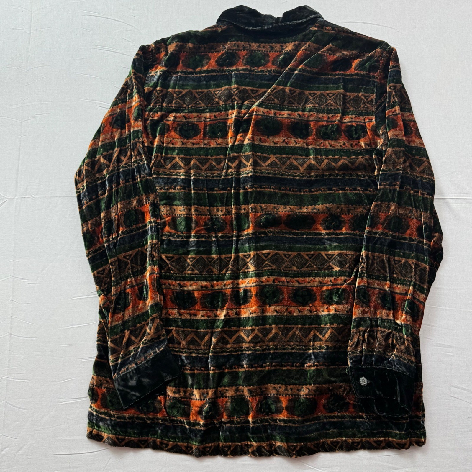 Gotcha Covered Vintage Velvet Burnout Shirt Southwestern Geometric Green Orange
