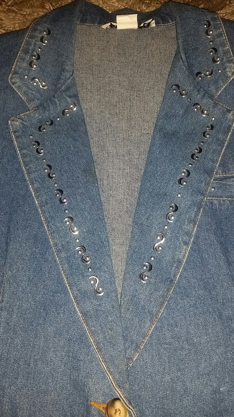 VINTAGE Stampede ~ Made in USA Denim Jacket Embellished w/Silver Scroll Accents