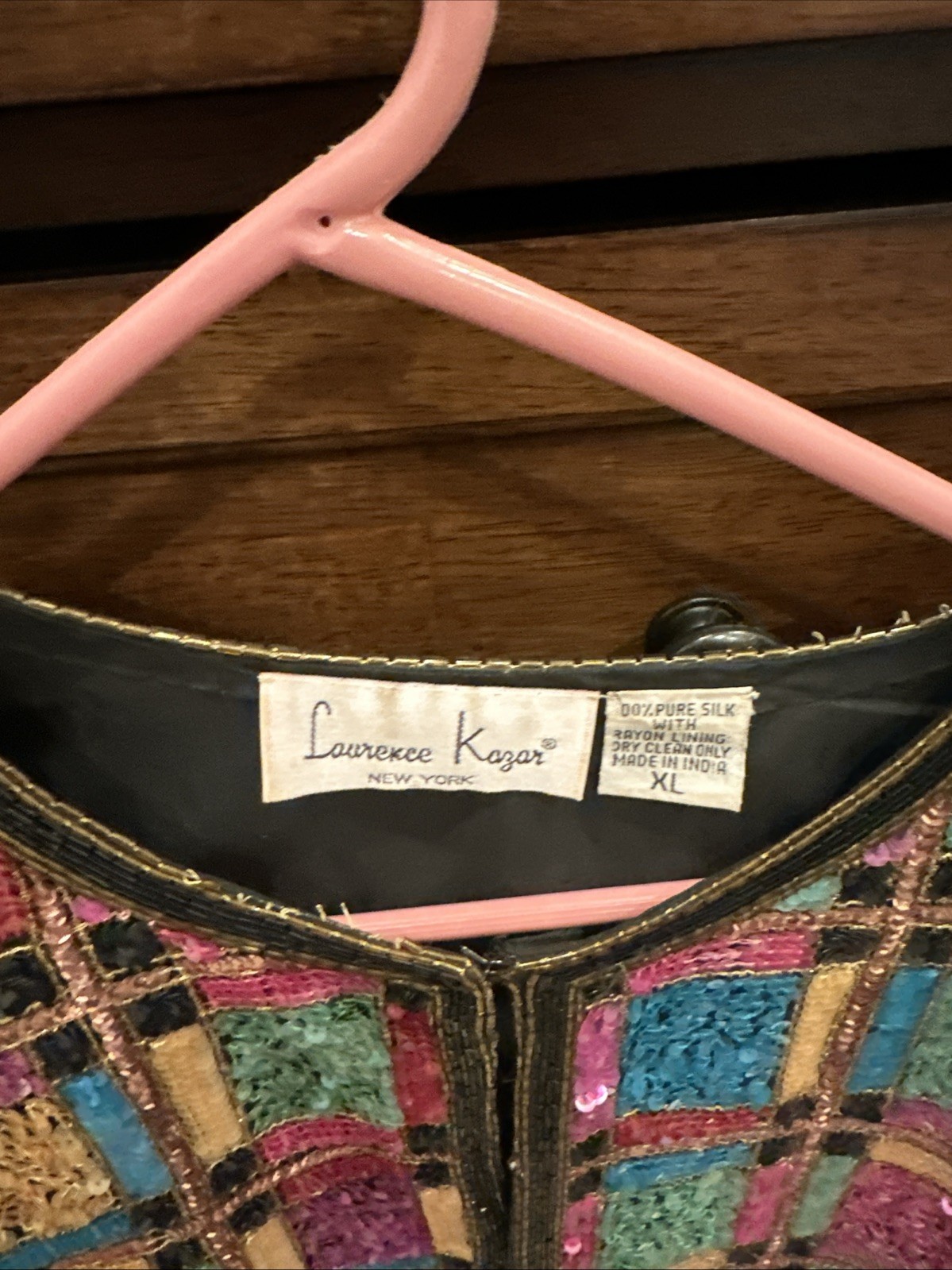 Laurence Kazar Beaded Sequin Jacket Women Xl Multi Color Silk Plaid Vintage