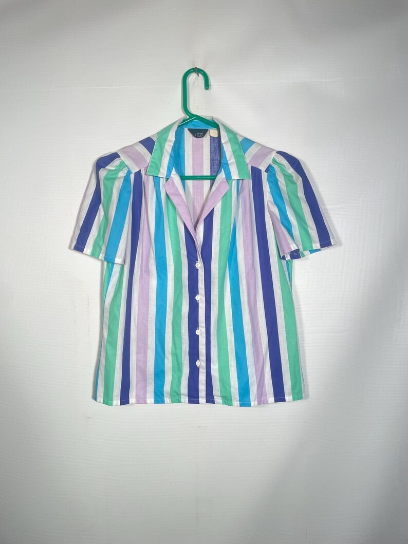 Vintage 1970s Pastel Striped Blouse Size S/M
