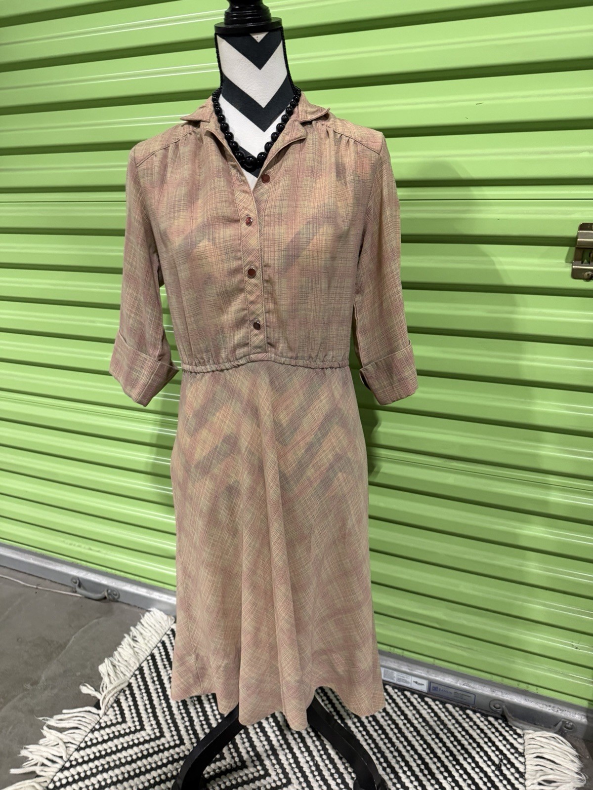 Retro super cool Plaid Button Front 3/4 Sleeve Dress