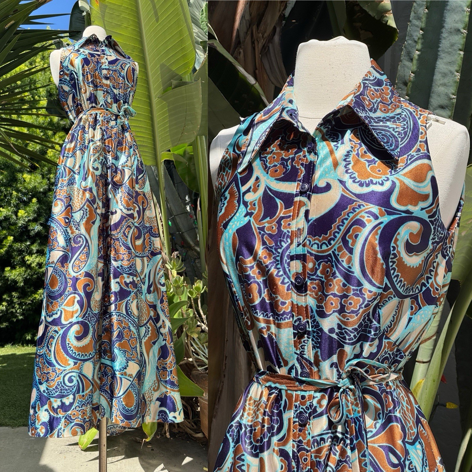 vintage 60s 70s psychedelic Long Maxi dress Palm Springs Dress M Large