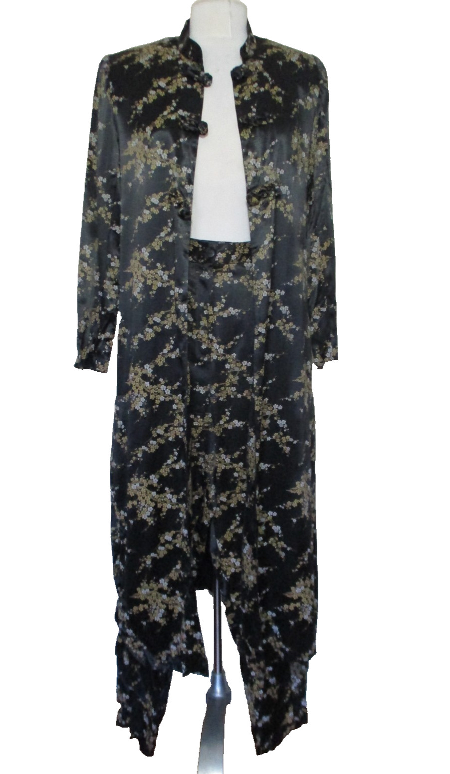 Vintage Design Todays Chinese Cheongsam Maxi Coat Pant Set Outfit Women S Satin