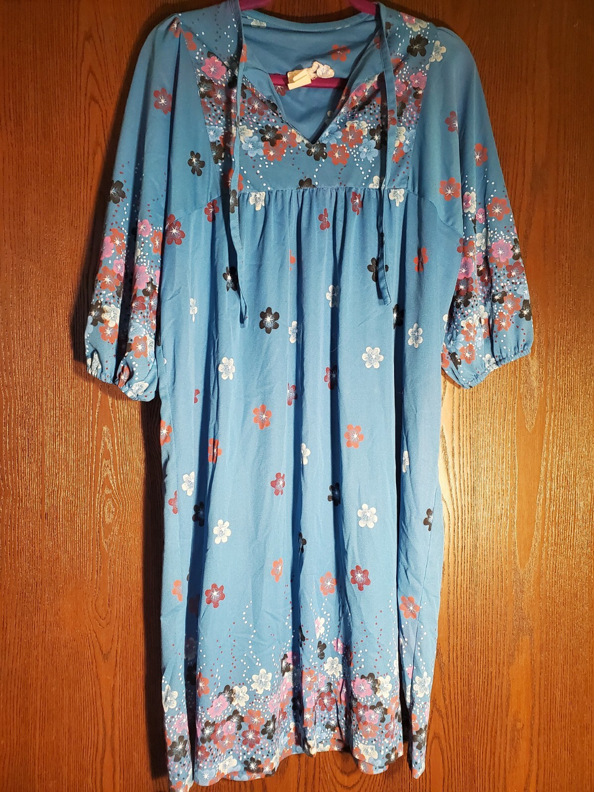 Vintage 1960s Fortrel Women’s Floral House Dress Lorac Original Blue Floral Med.