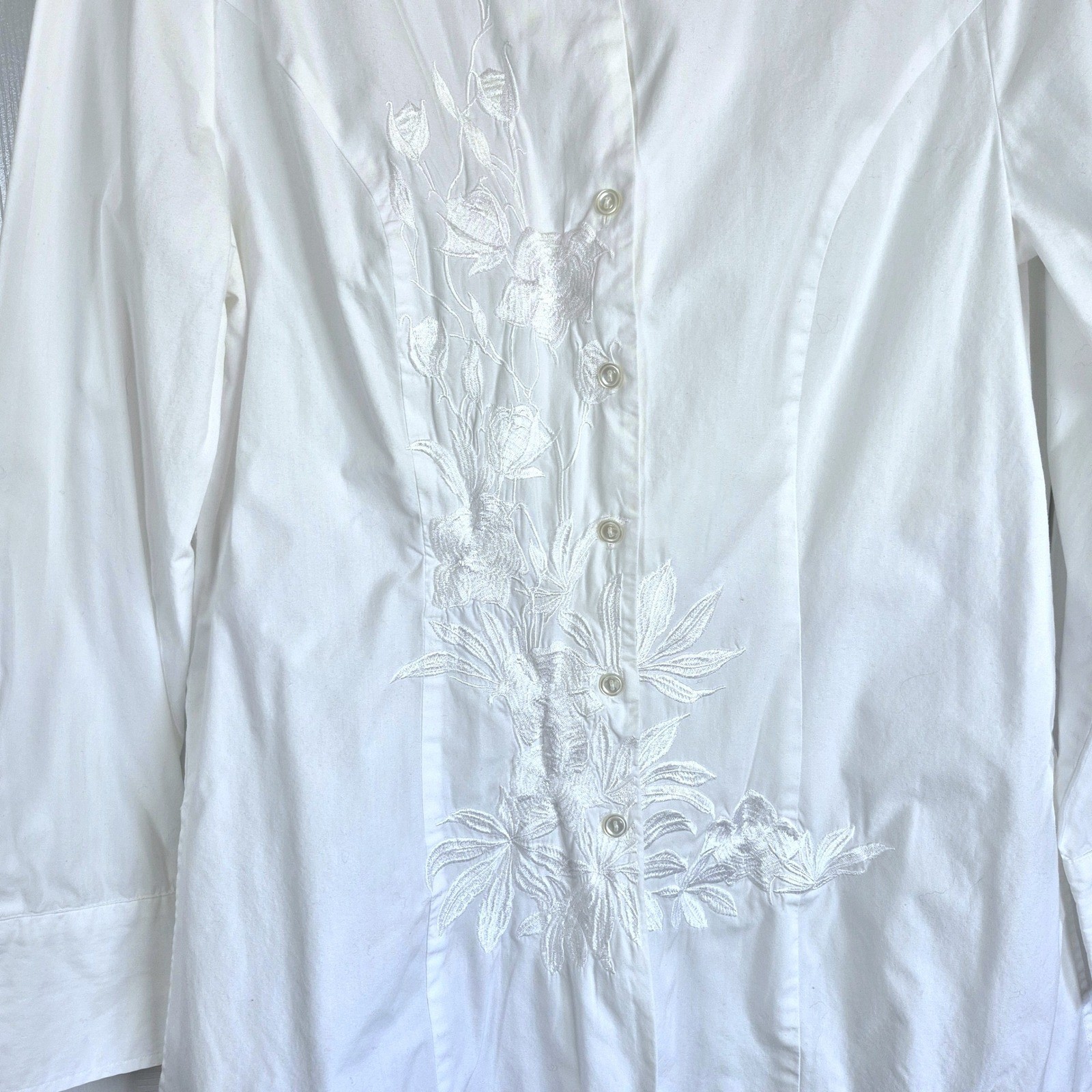 Vintage Puli white button down shirt floral embroidery women’s 12