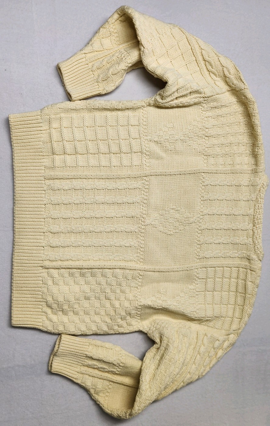 Vintage Irish Cotton Cable Knit Fisherman Sweater Cream Crewneck Pullover Size M