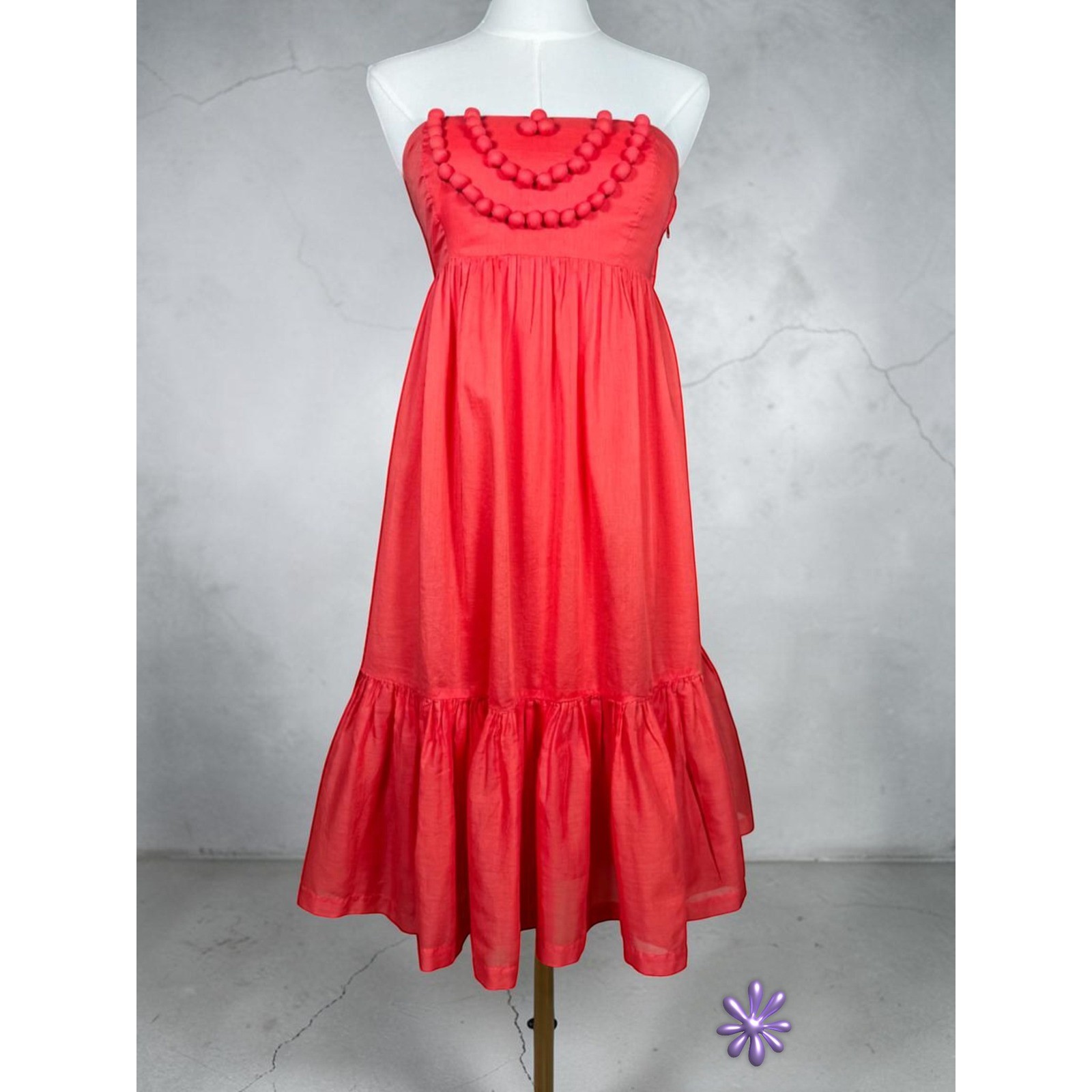 Y2K GAP Coral Red Strapless Midi Dress Empire Waist Cotton Lined Womens 0