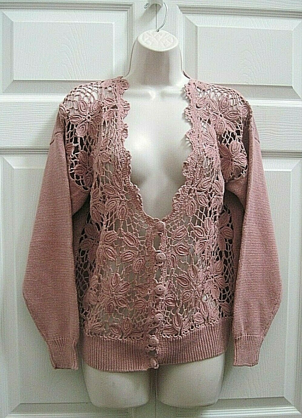 OBR Women’s Large Knit Sweater Mave Pink Floral Top Long Sleeves Buttons New