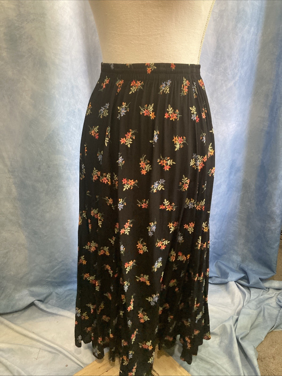 Vtg 90s Autumn Moon Rayon Crepe Floral Maxi Skirt Grunge Whimsigoth USA Boho XS