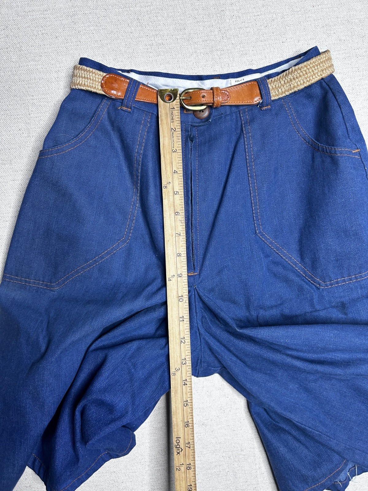 VTG 70s Sears Denim Culottes Skort High Waist Wide Leg Shorts Belted Sz 24 25 26