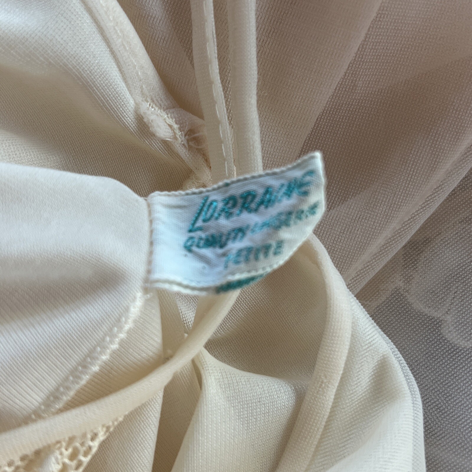 VTG Lorraine Nightgown Slip Nylon Chiffon Lace Petite Ivory Sleeveless Flaws
