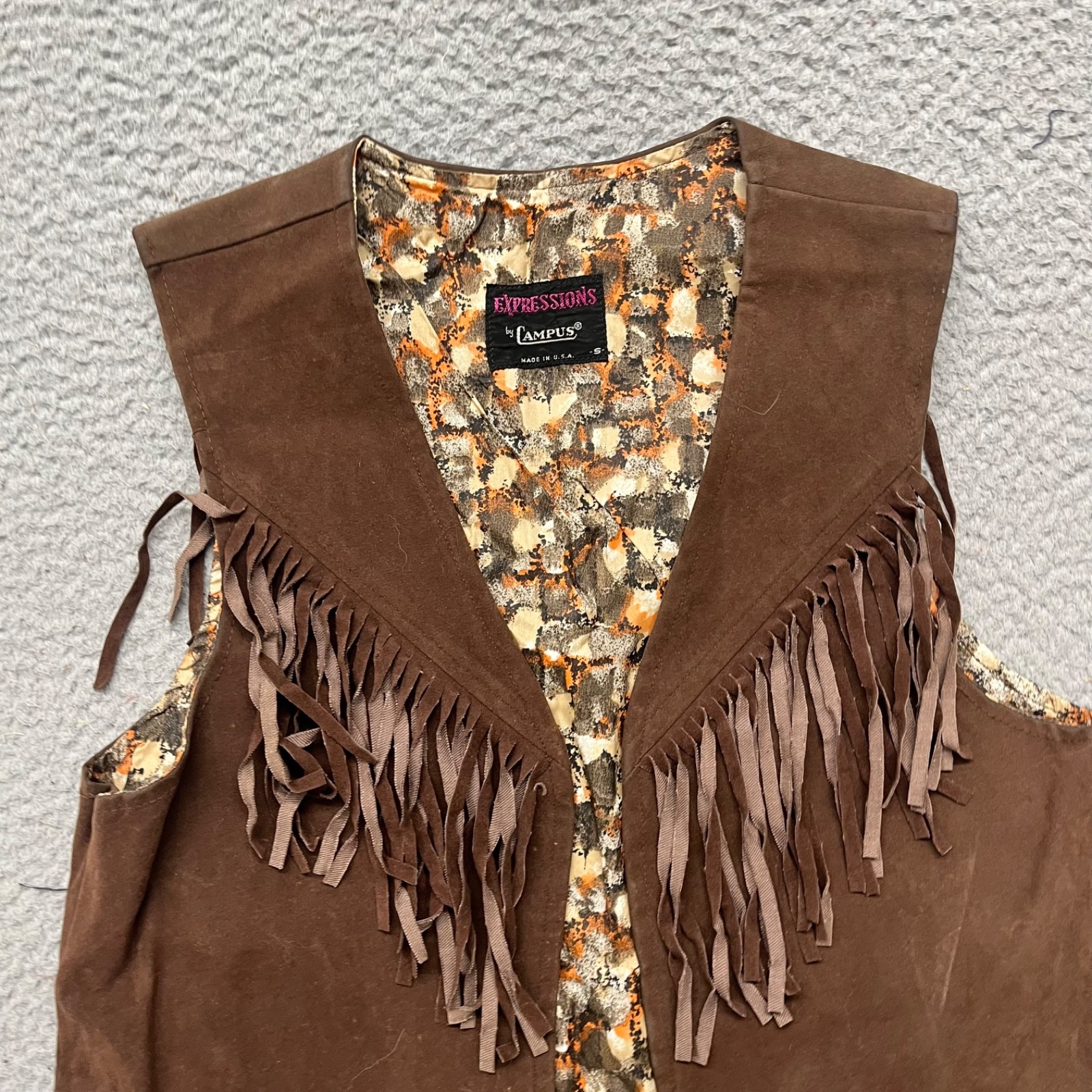 Vintage Fringe Cowgirl Vest Womens S Brown Festival Expressions By Campus