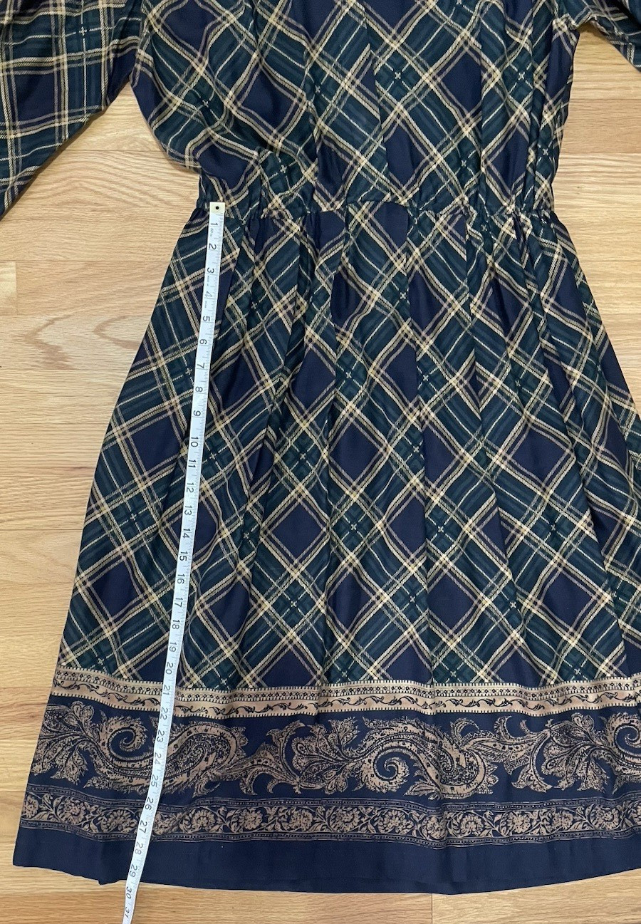 Vintage 80s Papillon Collection Plaid Midi Dress Academia Tartan Secretary Sz 14