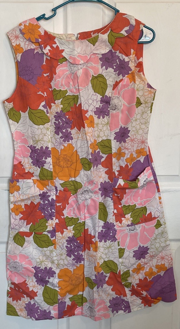 Vintage 1960s 70s Shaker Square Bill Sims Mod Floral Shift Dress Retro A Line
