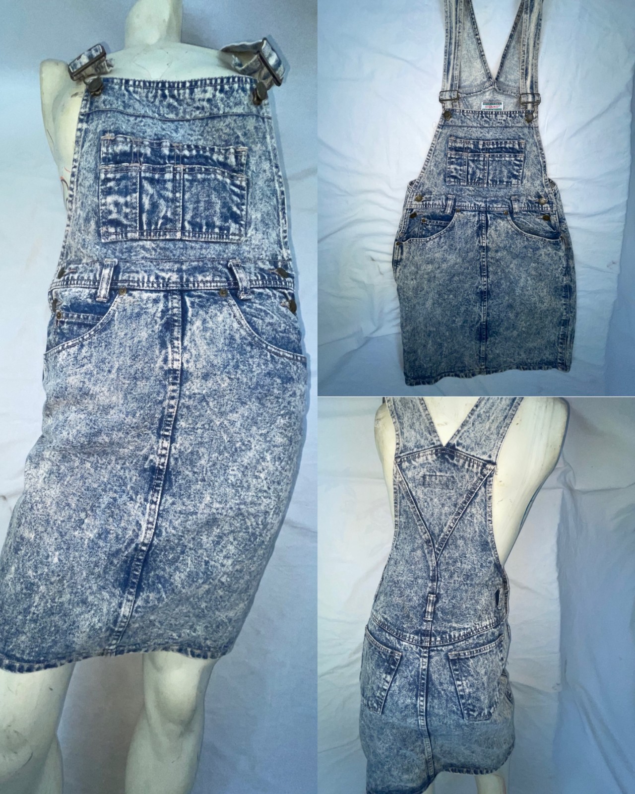 VTG 80S 90S WOMENS 5/6 S ACID STONE WASHED DENIM JEAN OVERALLS ROMPER DRESS