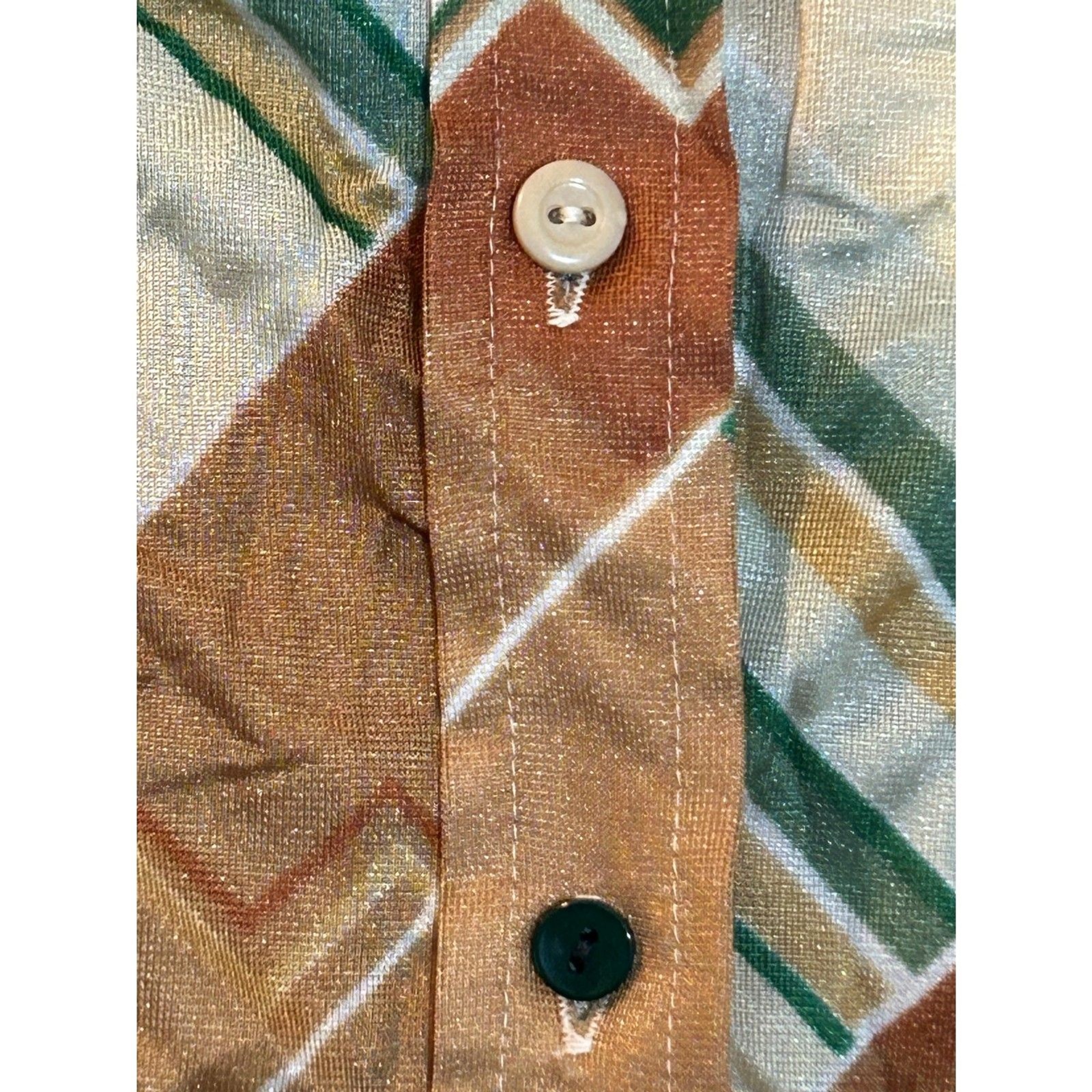 Vtg 70s Dagger Collar Disco Shirt Geometric Print Retro Top