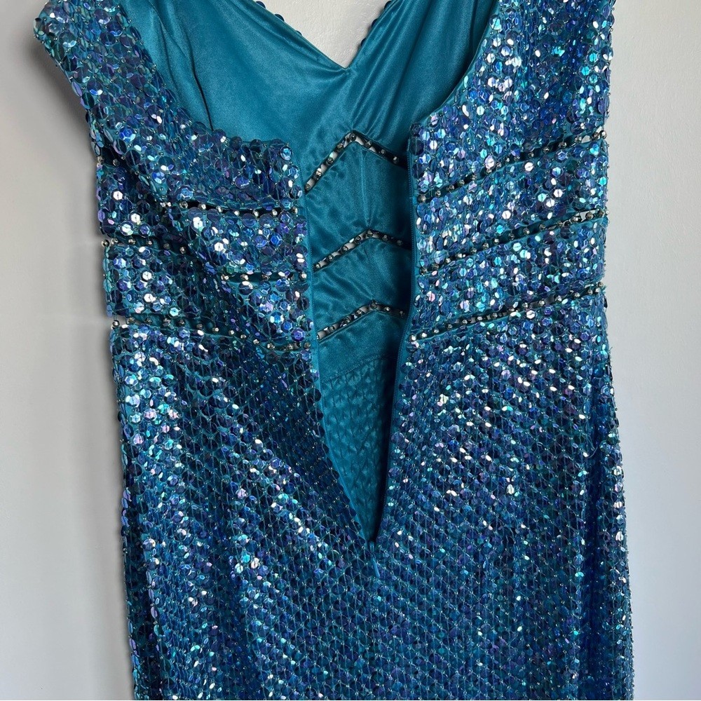 Vintage Niteline Della Roufogali Blue Purple Sequence Formal Prom Maxi Dress, 10