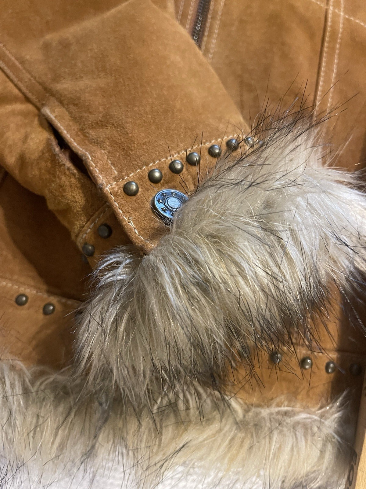 Vtg GIACCA Y2K Genuine Leather Penny Lane Fur Trimmed Studded Full Zip Jacket L