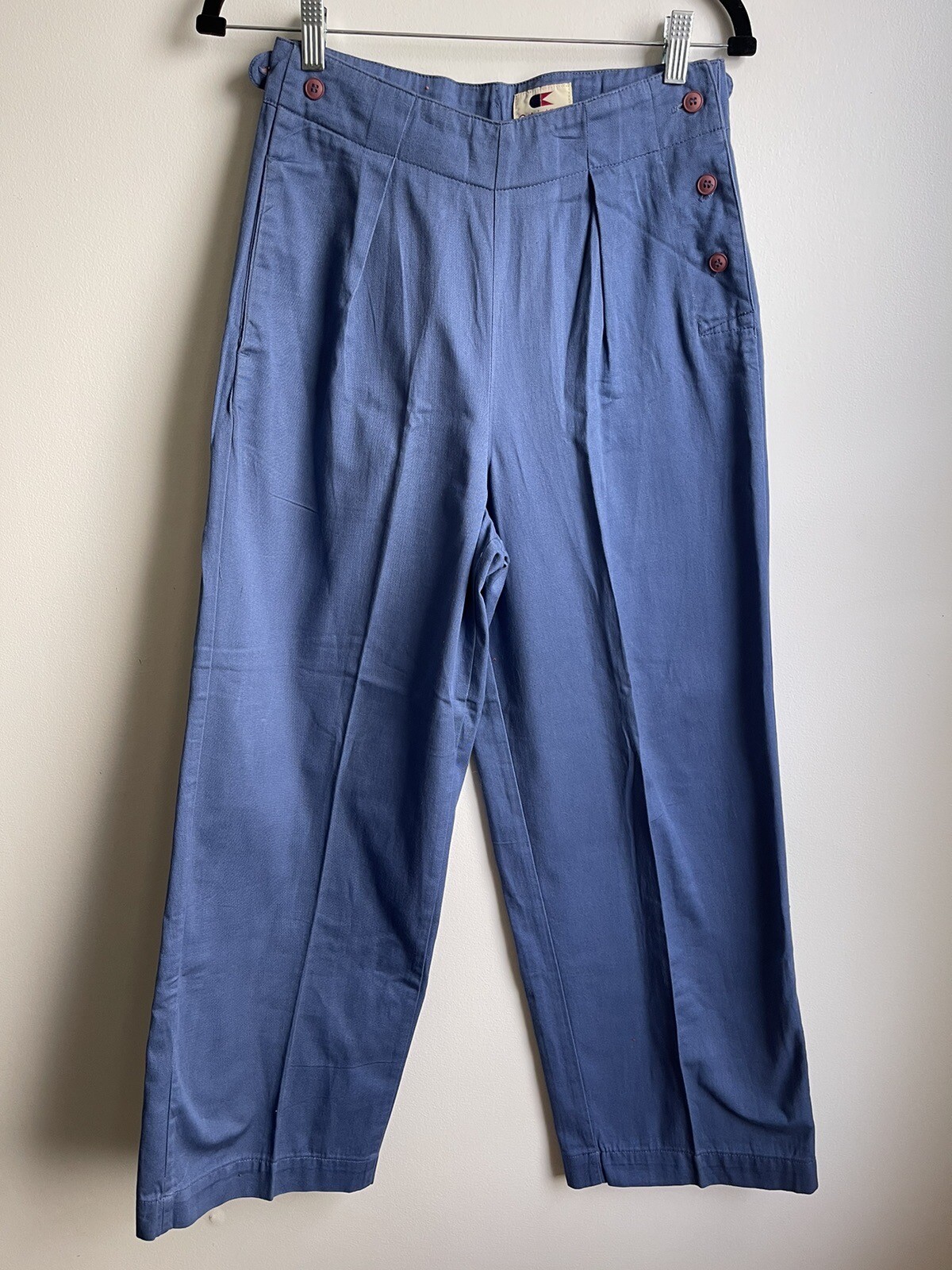 Vintage 1970s Calvin Klein Blue Cotton Twill Sailor Pants Size 7 27″ Waist MINT