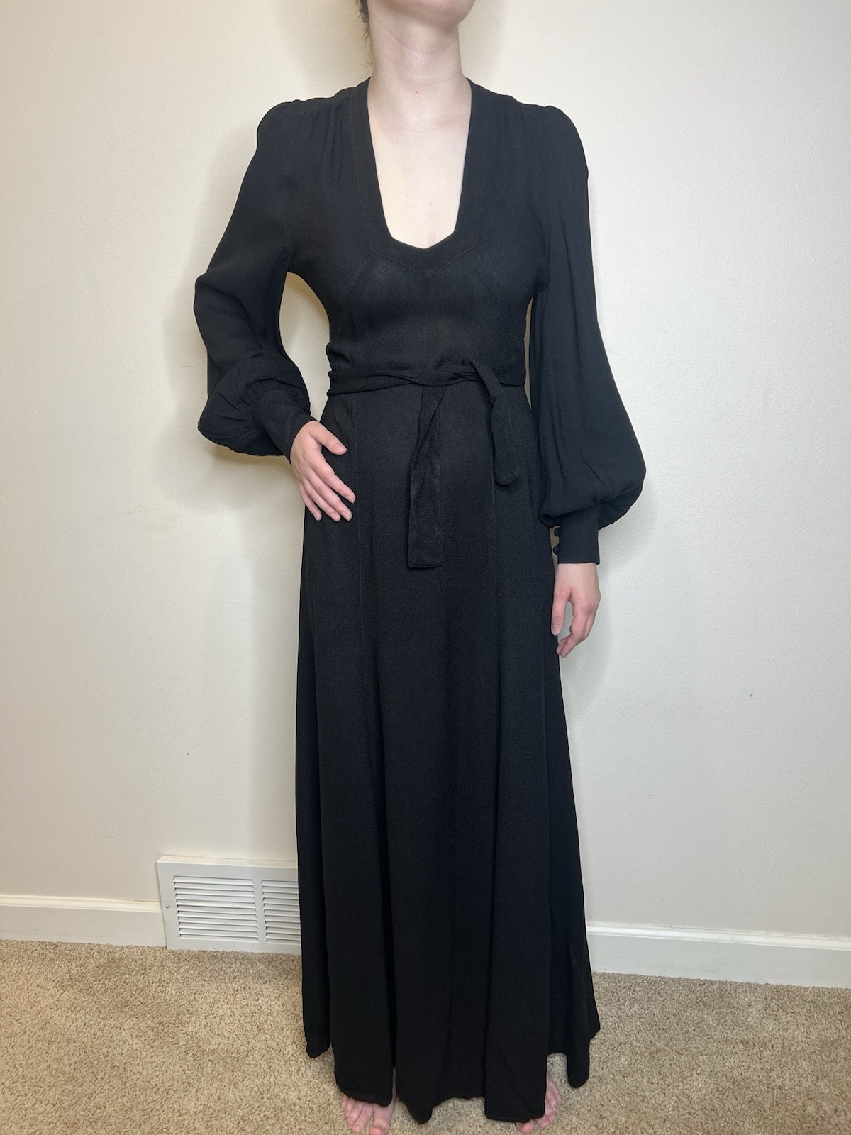 Vtg 60’s 70’s Ossie Clark for Radley Moss Crepe Dress 36 6 Maxi STUNNING rare