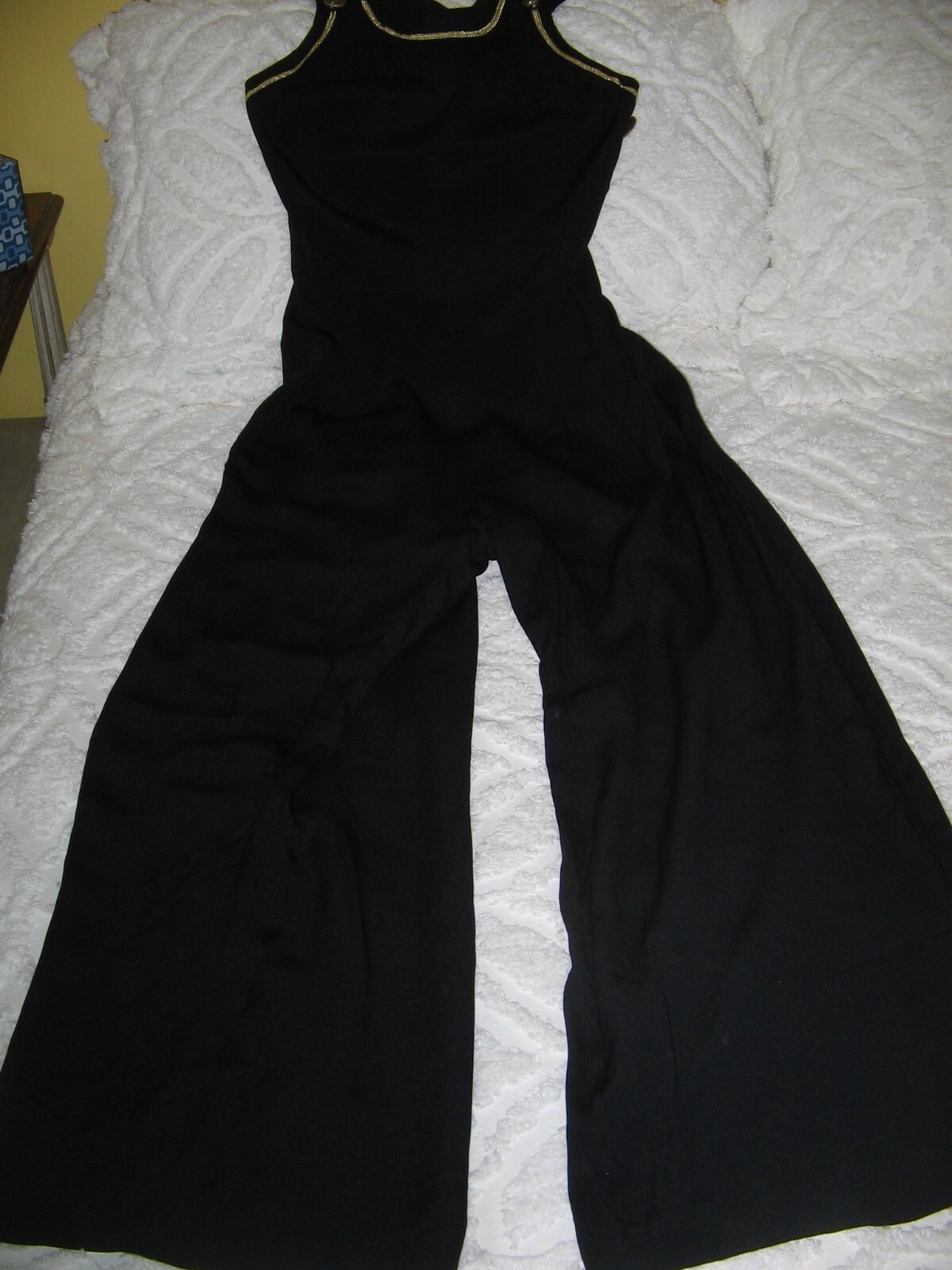 VINTAGE BLACK JUMPSUIT NAUTICAL GOLD BRAID & BUTTONS SZ 4 MISS ASHLEE SEXY