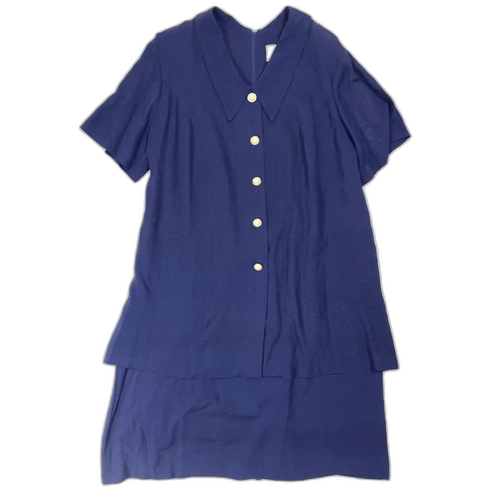 Just Nicole 22W Vintage 90s Navy Blue Dress Pearl Buttons Academia