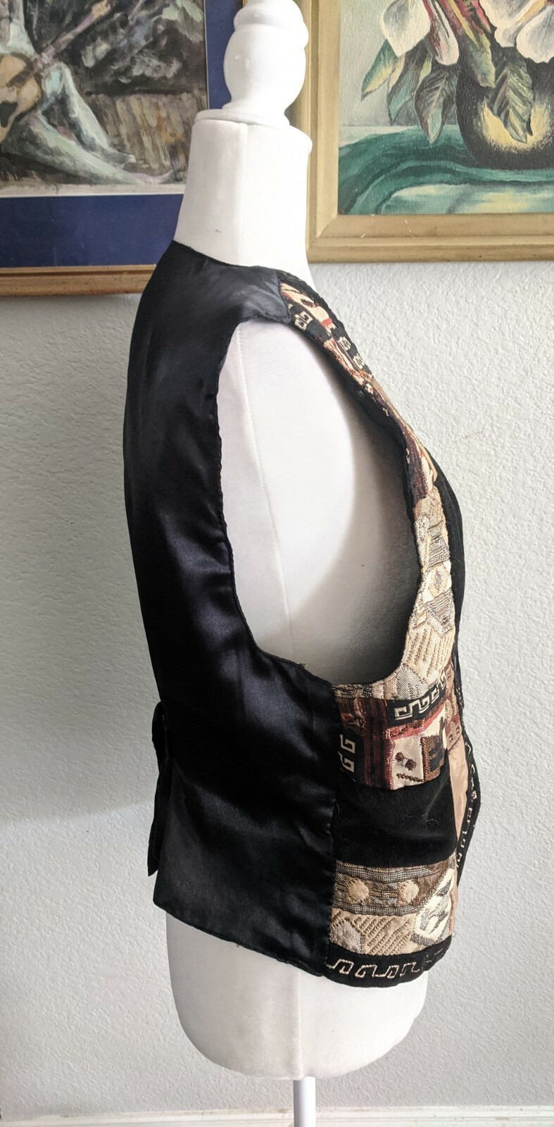 VTG 80s Chrysantheme Vest Button Up Sz Medium M Quilted Tapestry w/ Velvet Trim