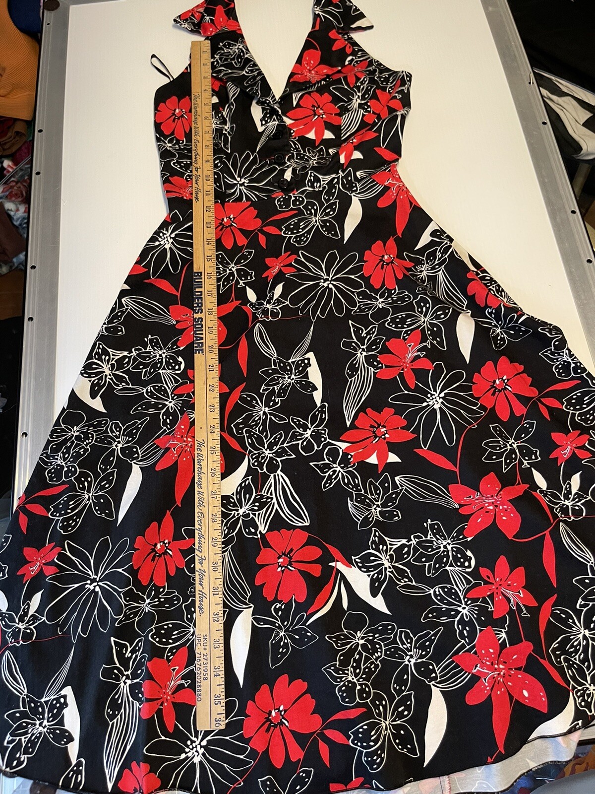 Vintage ALYN PAIGE Y2K Floral Halter Collar Swing Dress Backless Size 5/6 Hawian