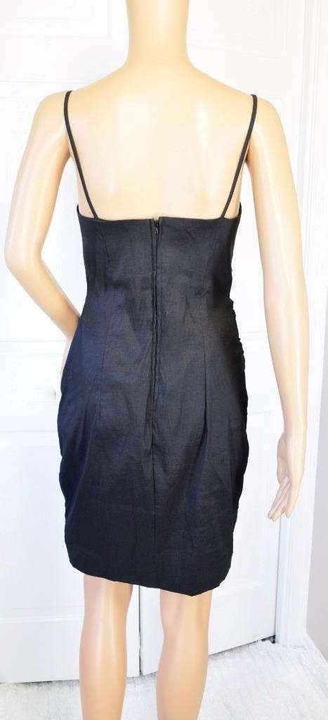 VTG 80s Eureka Black Mini Empire Ruched Shelf Bust Bandage Party Cocktail Dress