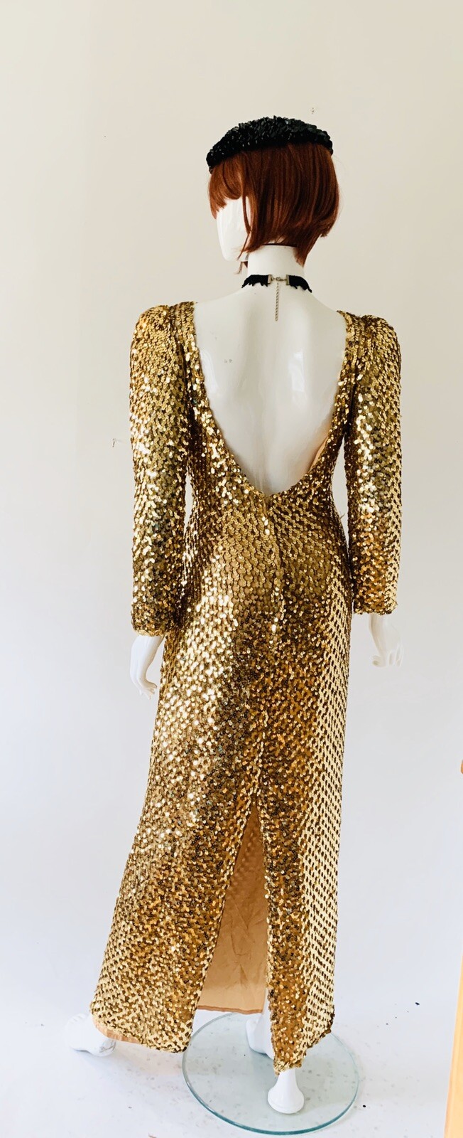 VTG Late 60’s Early 70’s Gold Bombshell Wiggle Full Length VLV Dress Sz S-M