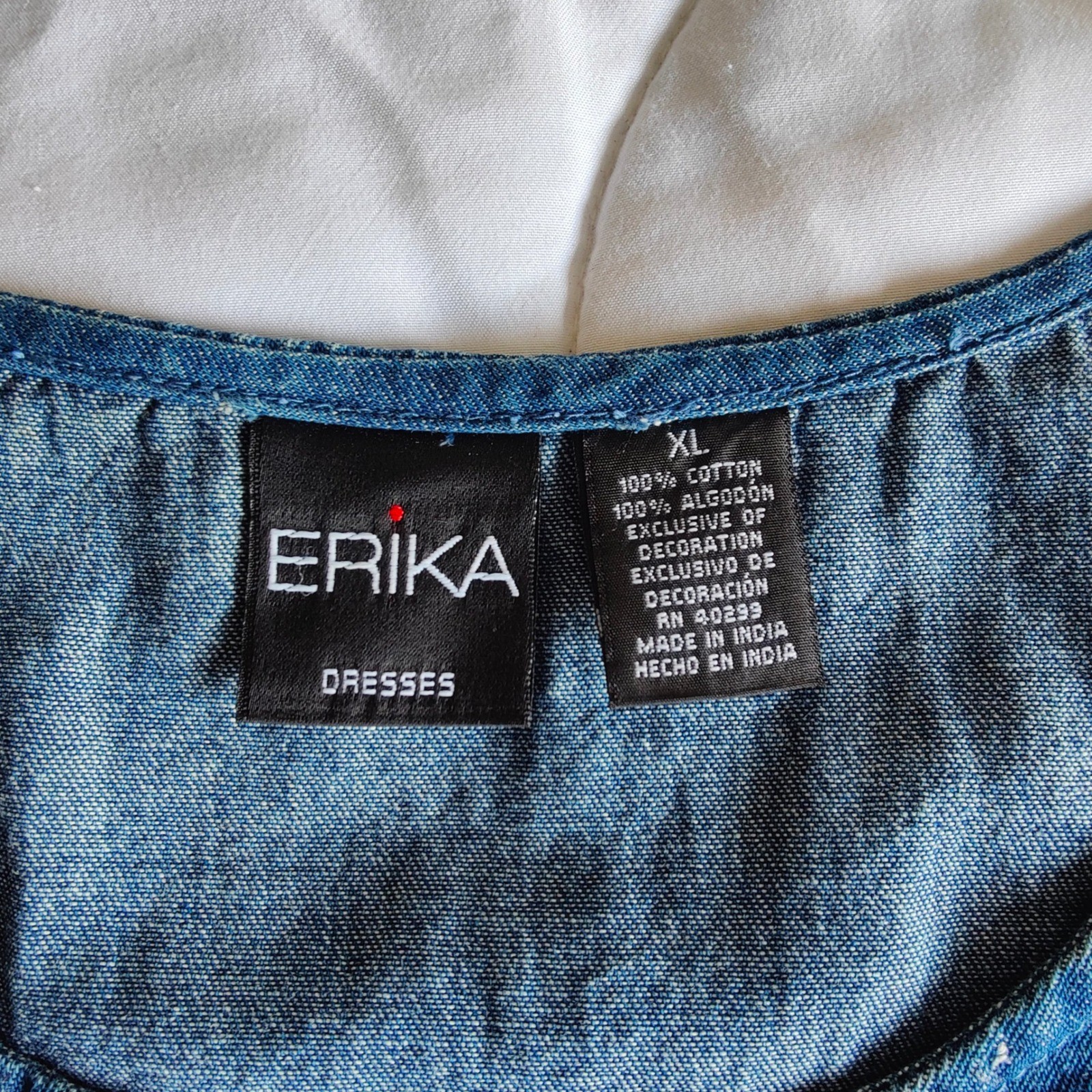 Erika Vintage 90s Denim Pinafore Jumper Dress Maxi Embroidered XL Cottagecore