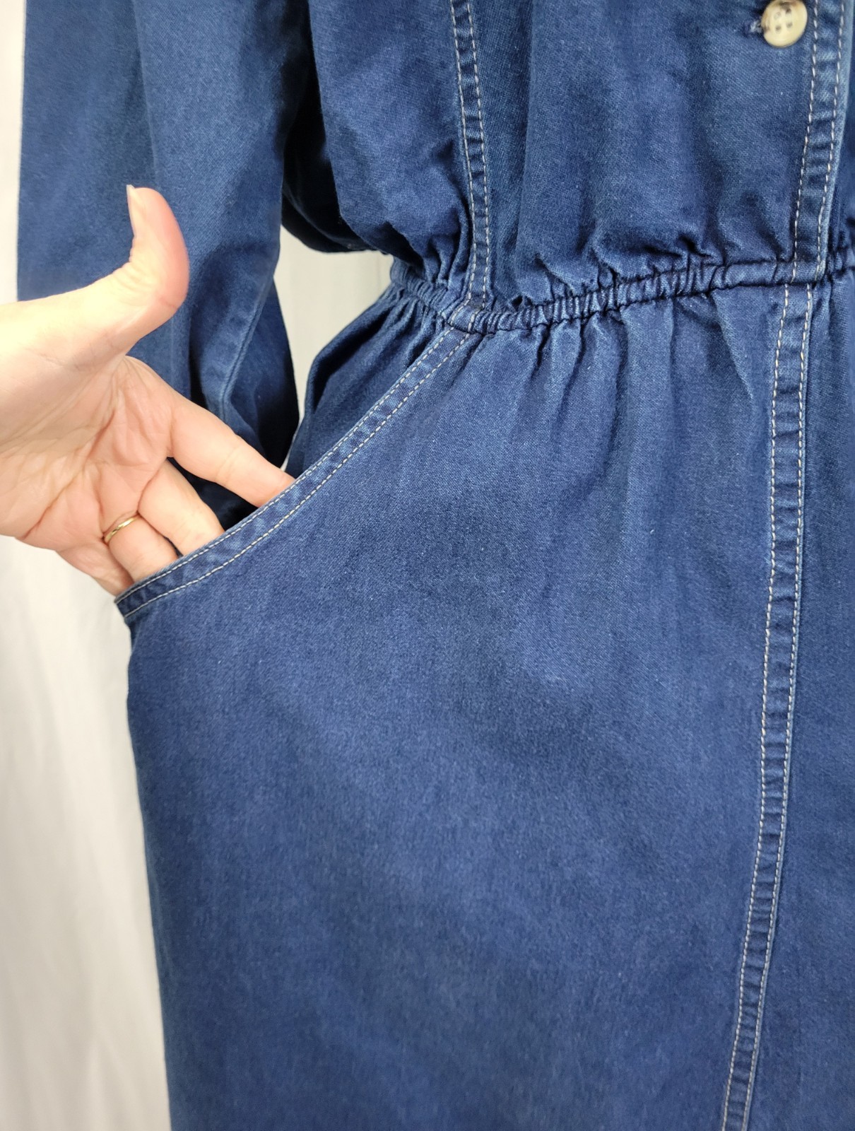 Vintage Kay Brandon for H & A Denim Shirt Dress w Elastic Waist Size M/L?