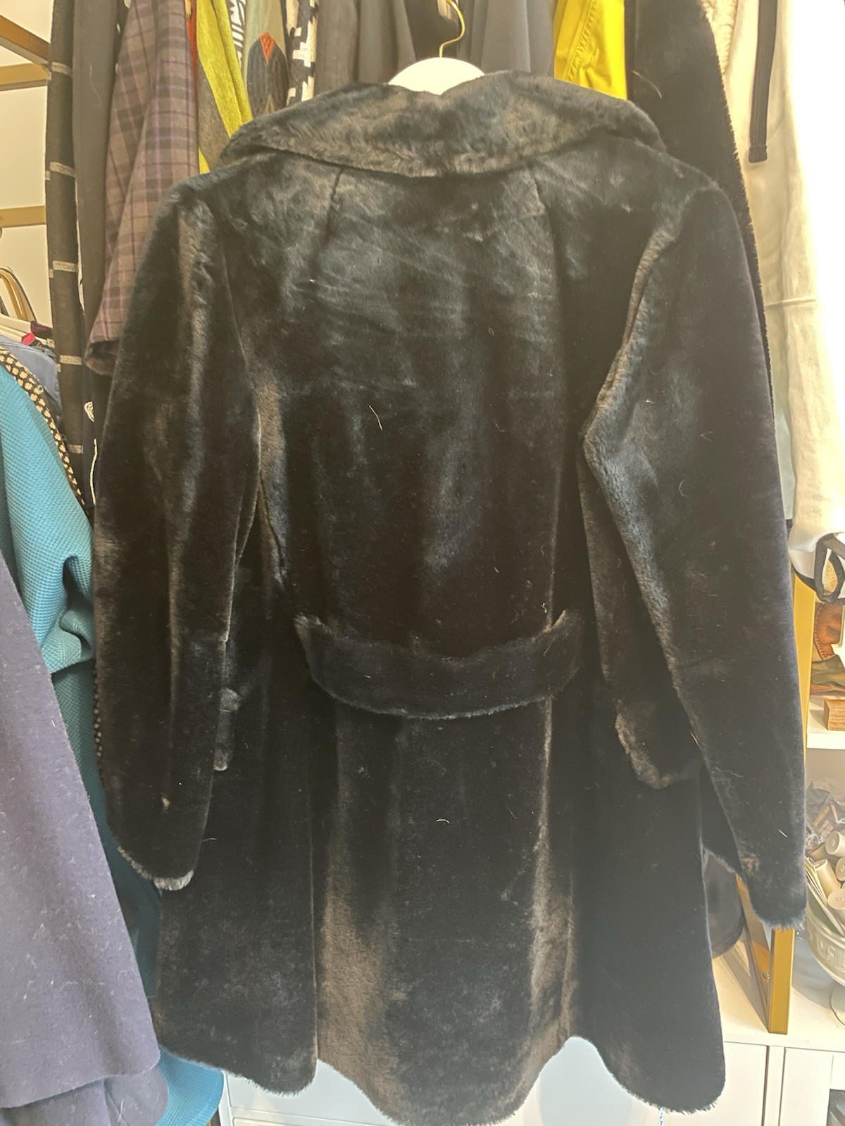 The Halle Bros. Co. Faux Black Fur Coat Size 12 Outdoor Women’s Vintage