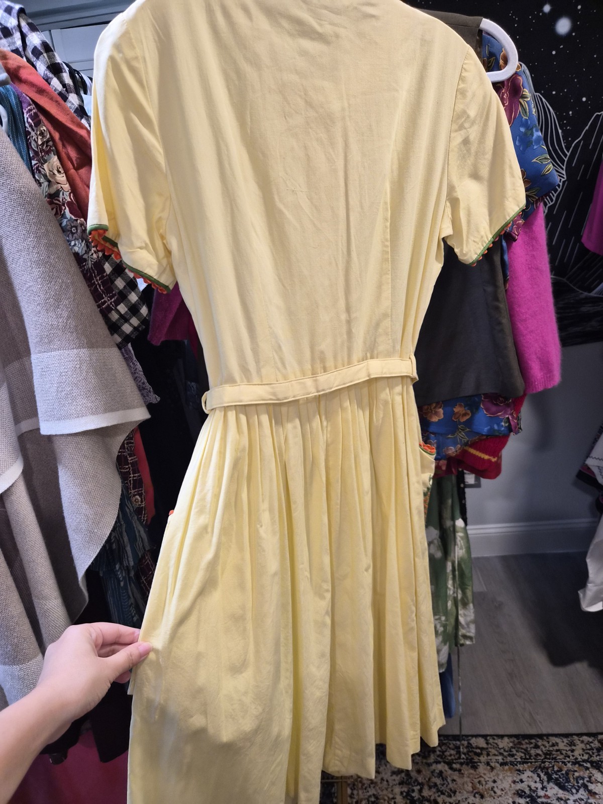 1960s Handmade Butter Yellow Cotton Dress With Embroidery