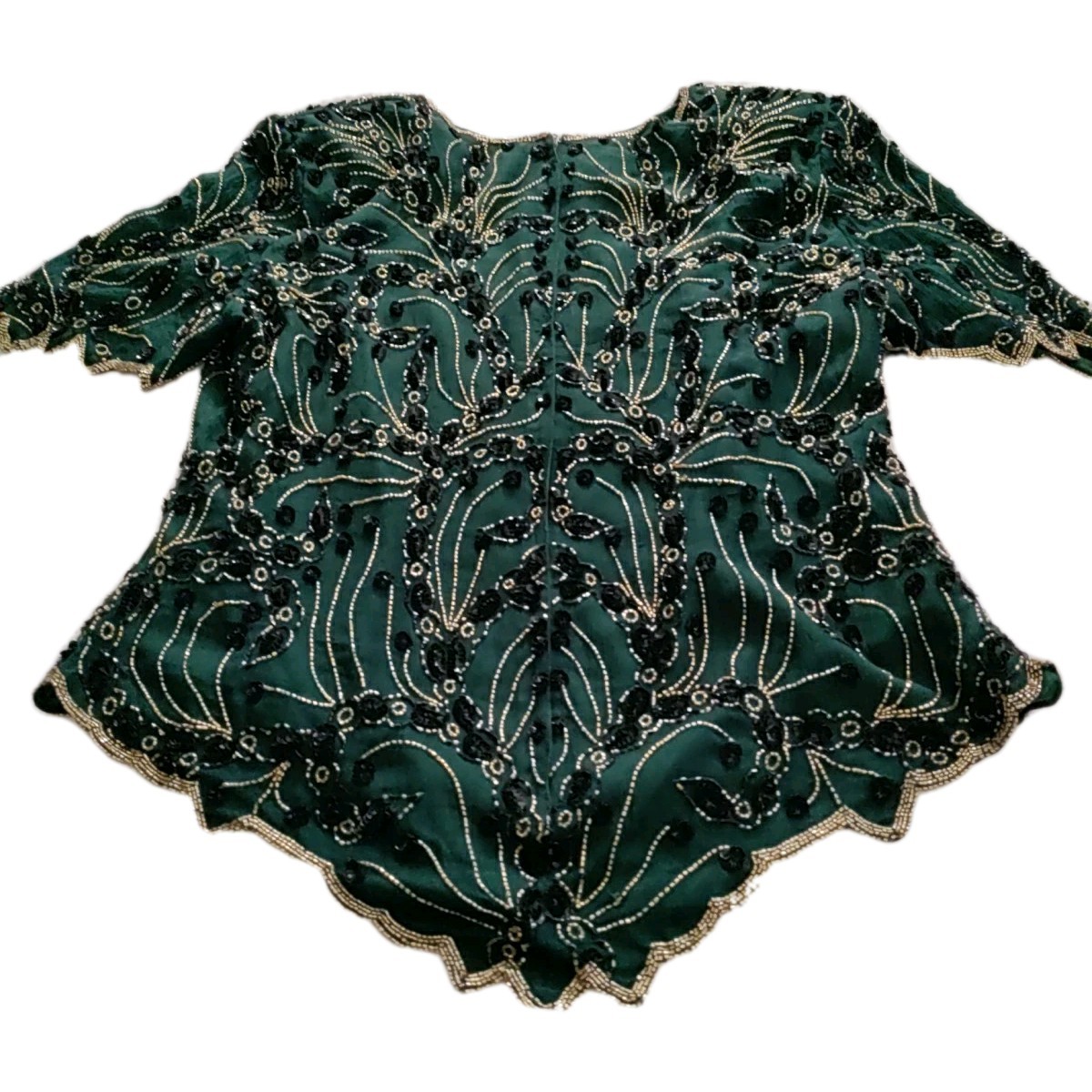 Vintage J Kara New York 100%Silk Sequin Green Size XXL