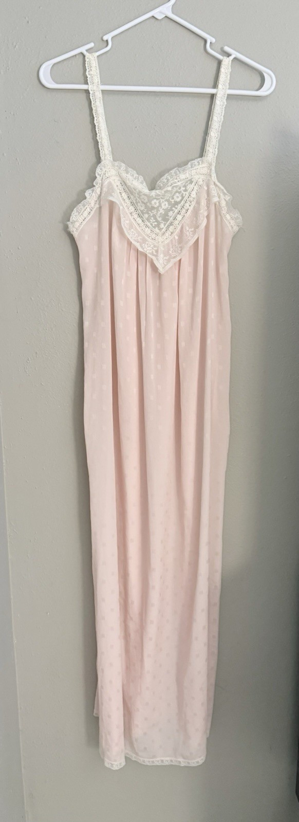 Christian Dior Vintage Pink Slip Nightgown White Lace Trim Spaghetti Strap