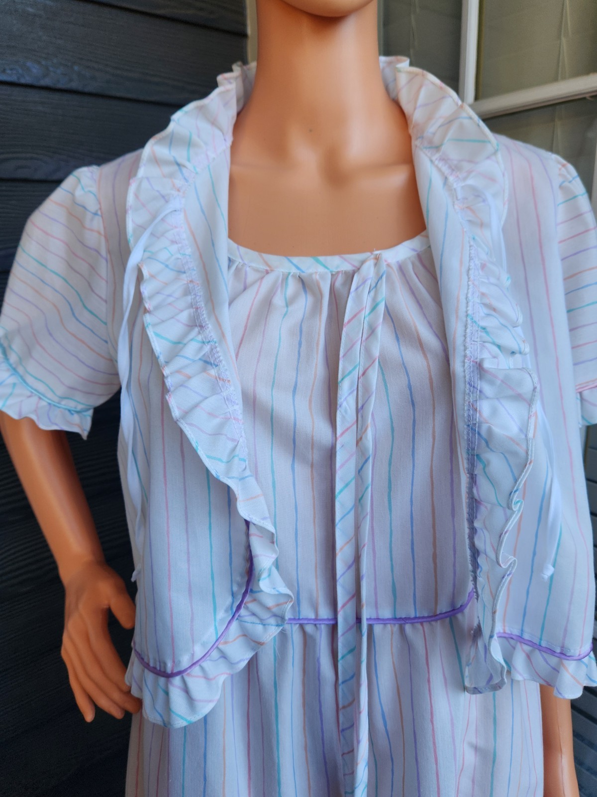 Vtg Brandywine 2-Piece Set Striped Tiered Maxi Prairie Dress & Bolero Jacket M