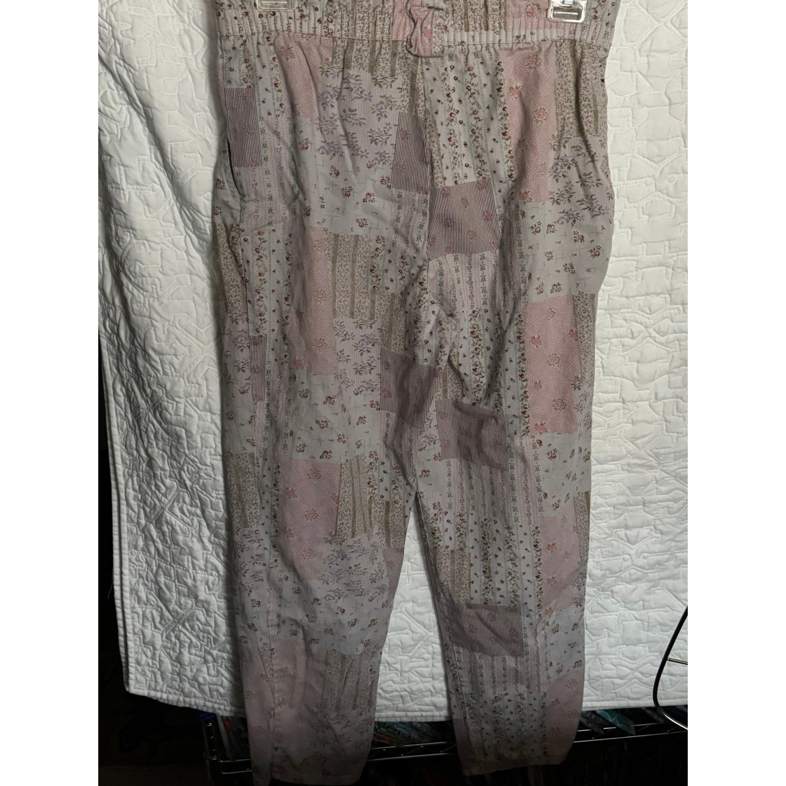 Vintage Main Street Patchwork Floral Tapered Pants Pink Cotton USA Made Large