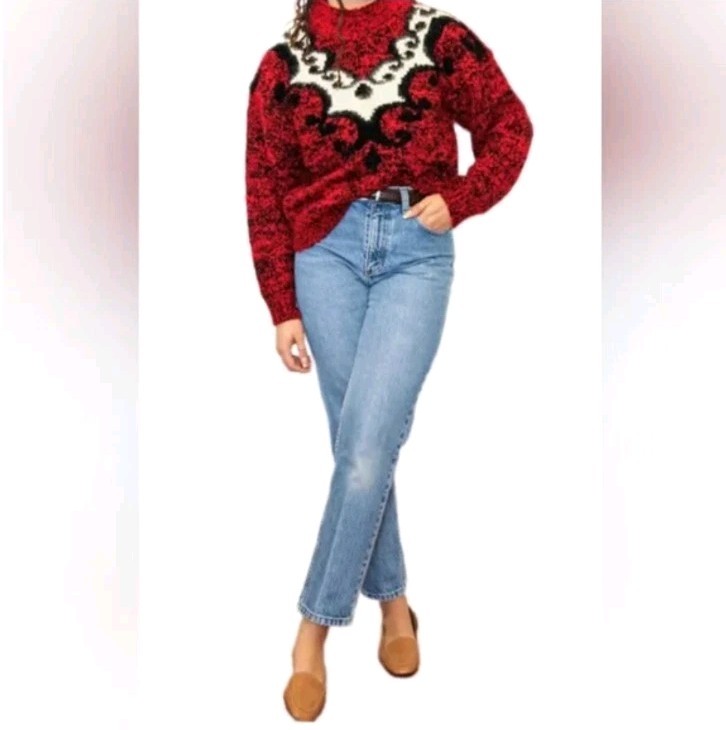 Vintage 80s Spice of Life Red Fuzzy Chunky Long Sleeve Knitted Sweater Size L