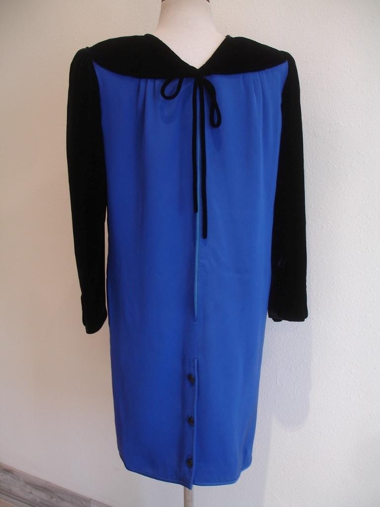 Women’s 8 Vtg 1980’s Valentino Night Black Velvet Blue Midi Dress Evening Italy