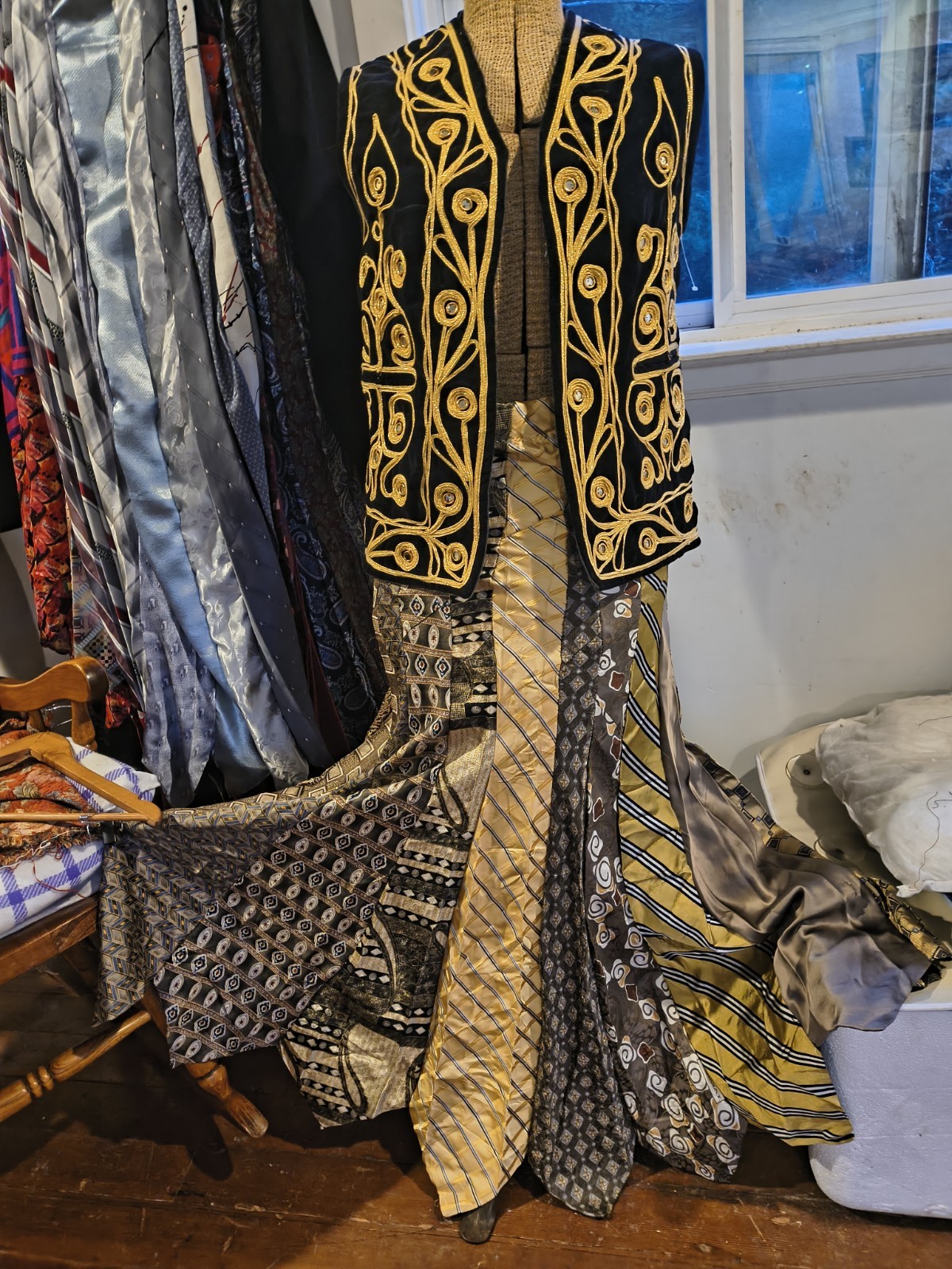 UPCYCLED Handmade Necktie Long Skirt Golden Theme