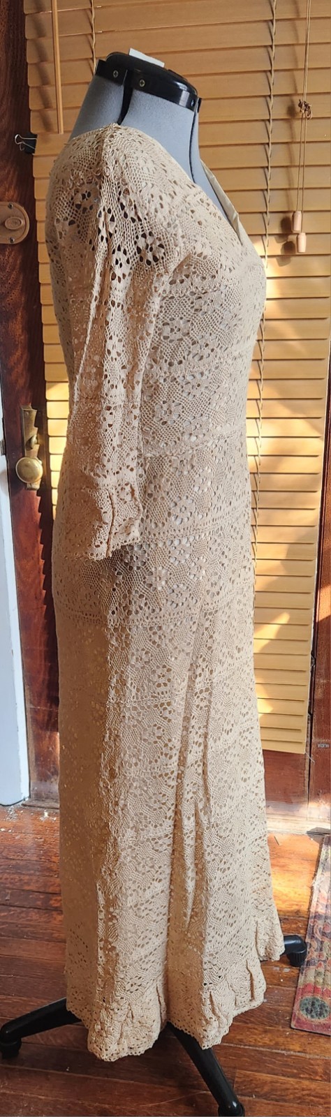 Woman’s Vintage Handmade Crochet Dress Size Small, Naturally Even Almond Patina