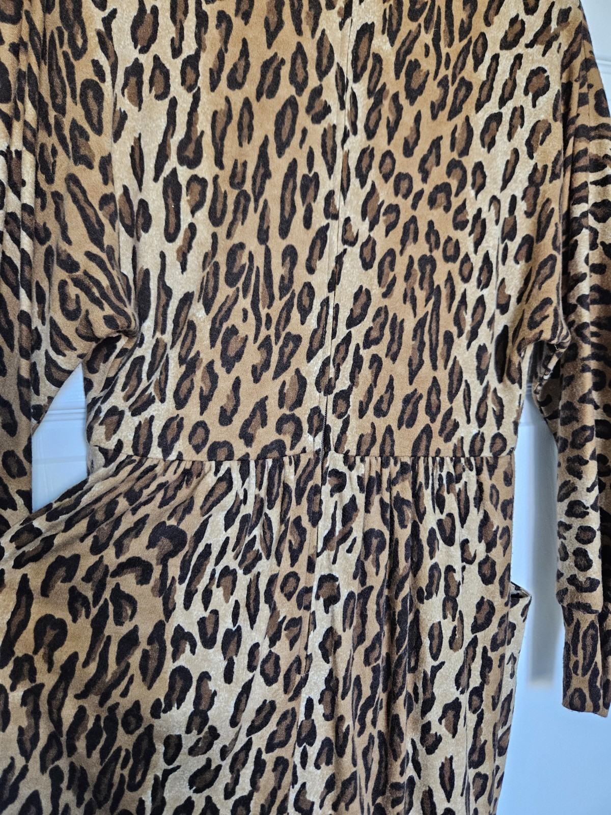 Vtg CHETTA B Animal Print Leopard Cheetah Fitted Pencil Mock Neck Dress