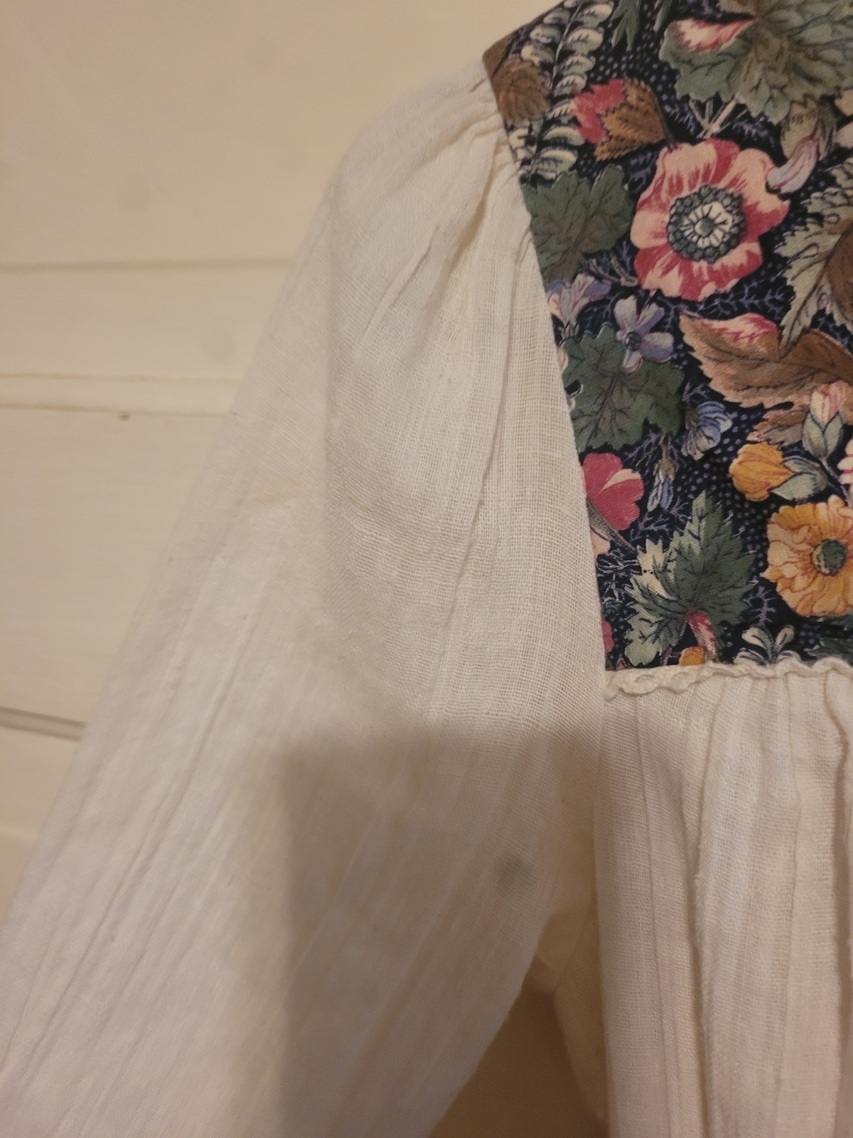 Vintage 70s Long Prarie Dress Cottage Core Vibes. Floral and White Candi Jones