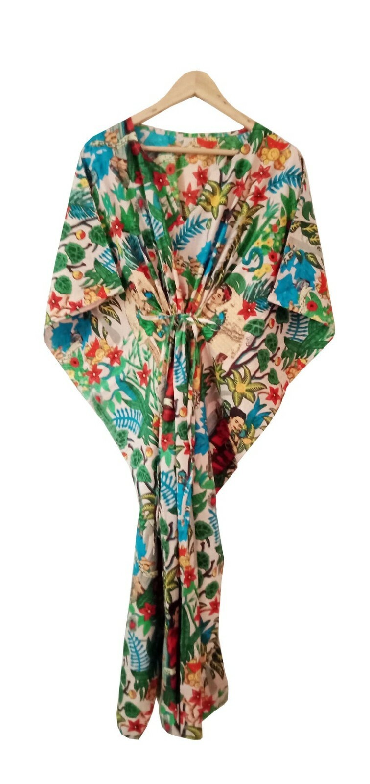 Frida Kahlo Long Cotton Kaftan, Organic kaftan, Beach wear Dress, Sleepwear