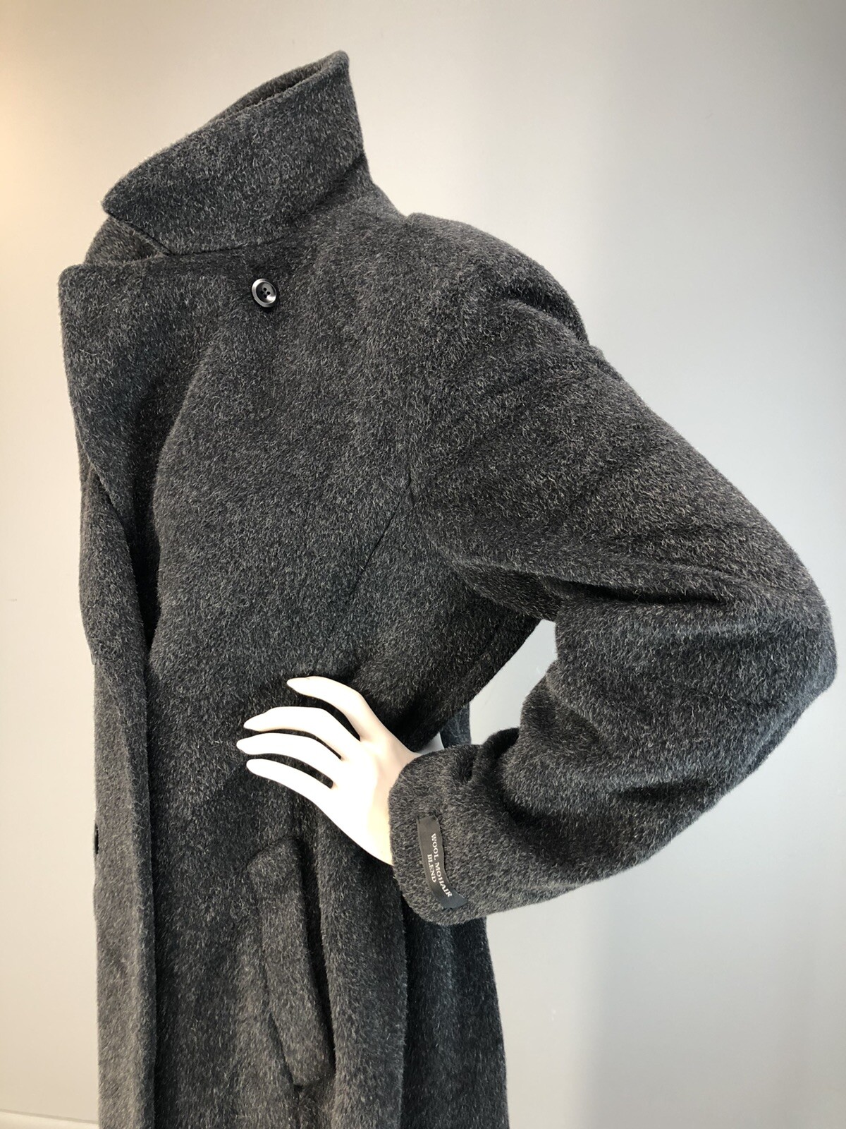 Vintage 90s Coat Wool Mohair Salt Pepper Heather Long Opera Anne Klein 14 L nwot