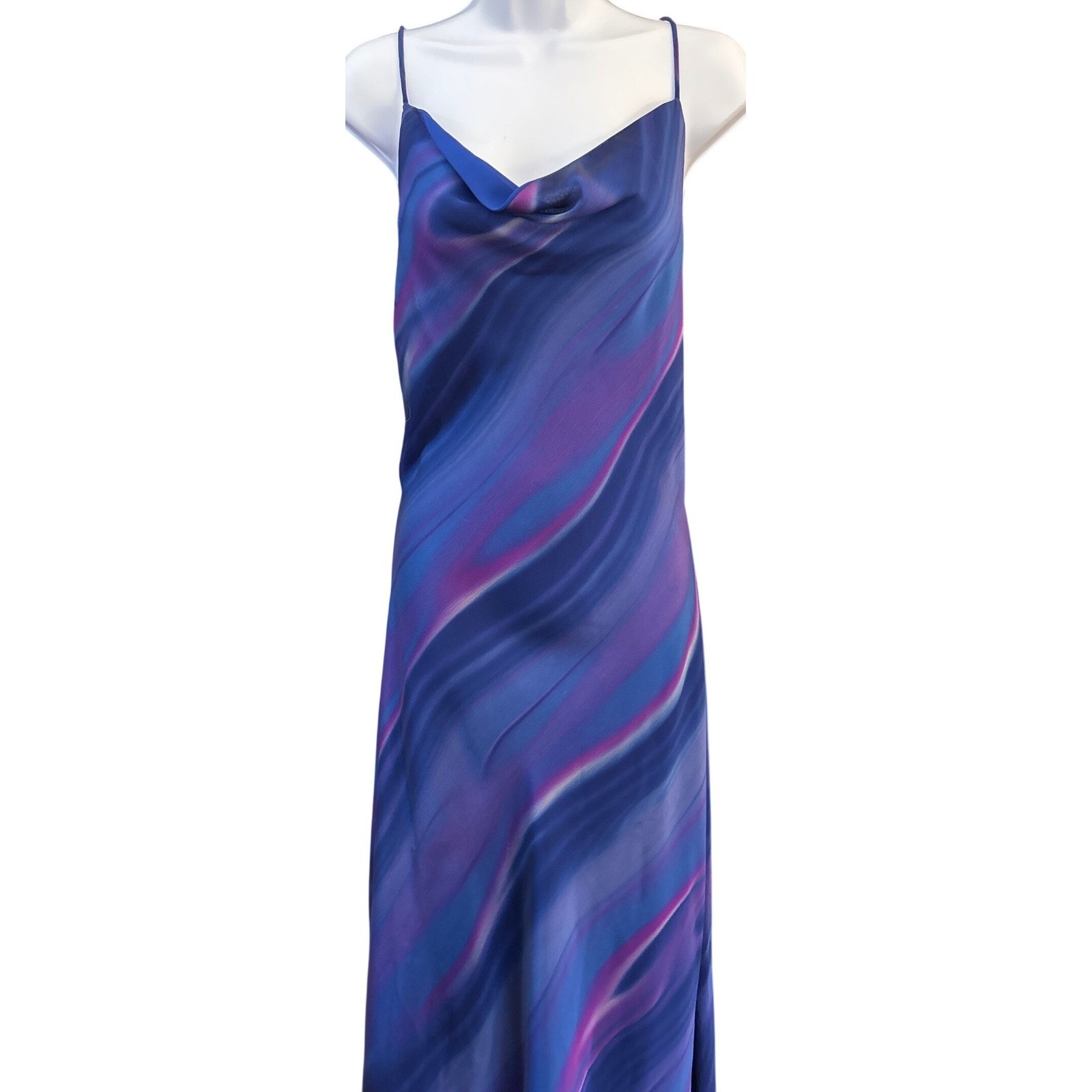 Vintage 90s Kiki USA Maxi Dress Abstract Cowl Neck Y2K Aesthetic XL Whimsigoth