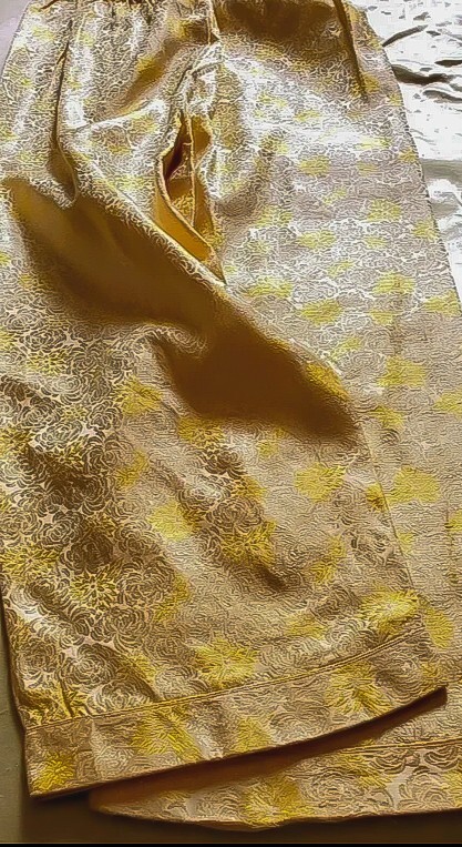 VTG 60s Brocade REV PJ Pants Deadstock Chinoserie Cream Yellow Beige Brocade M
