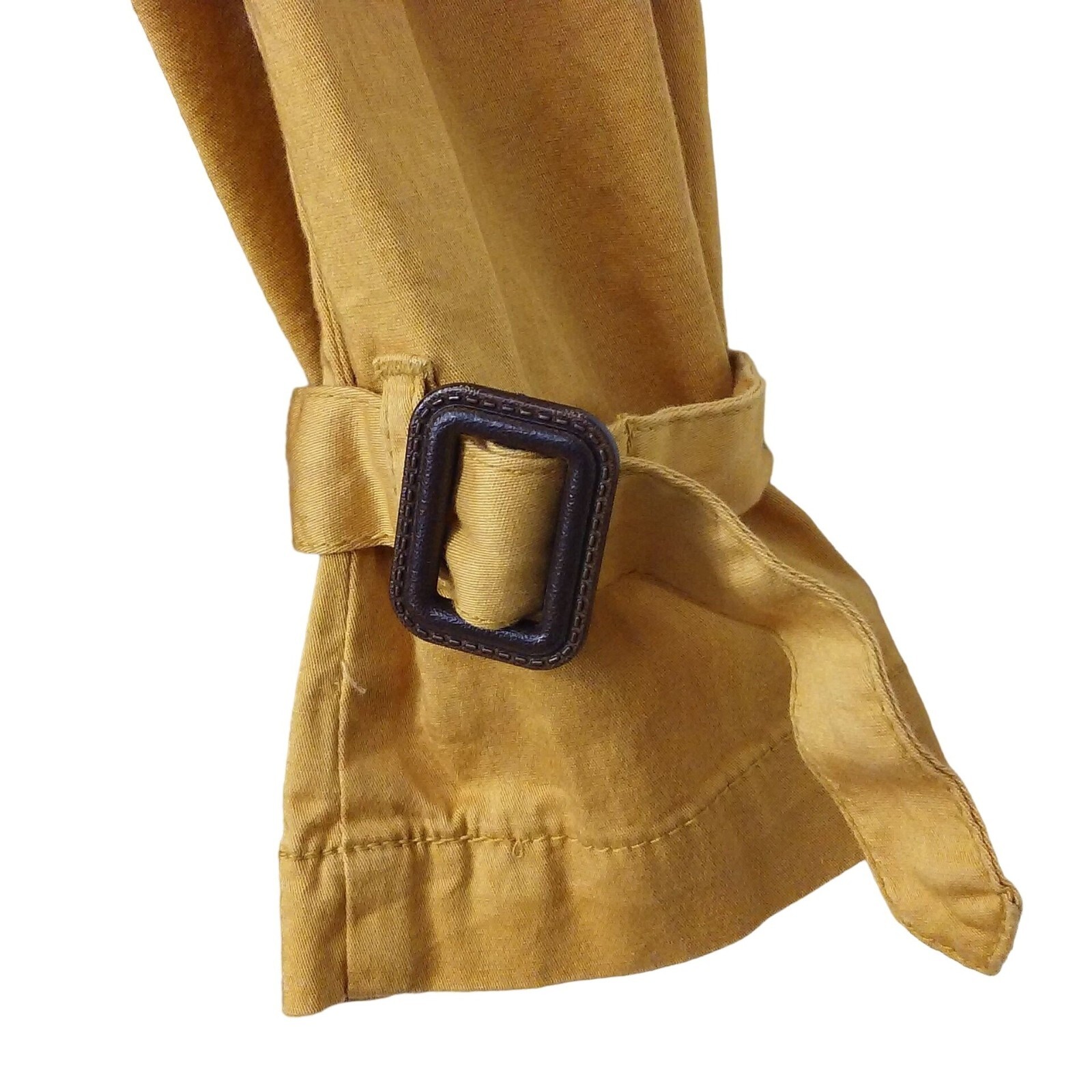 Vintage 90s American Rag Pea Coat Crop Jacket -S Pockets Buttons Safari Mustard