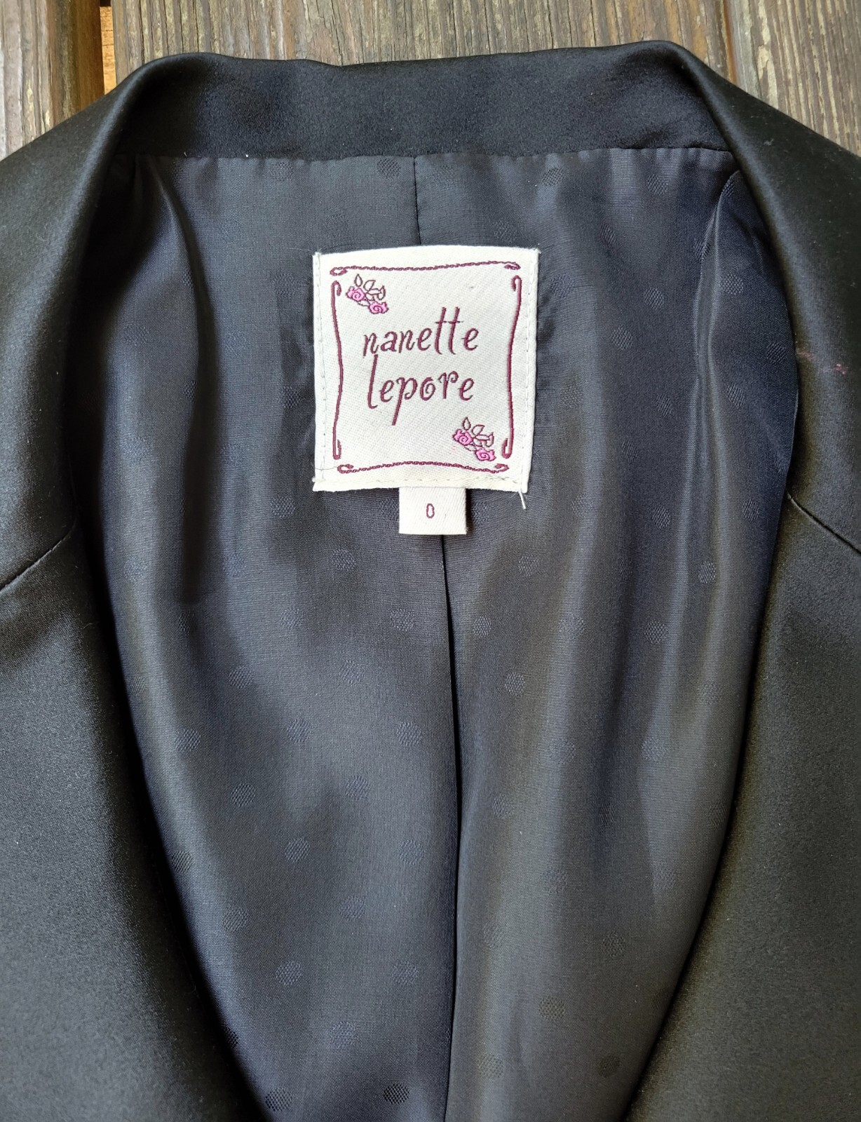 Nanette Lepore vintage 90s 00s pant suit black satin stripe brooch low rise 0